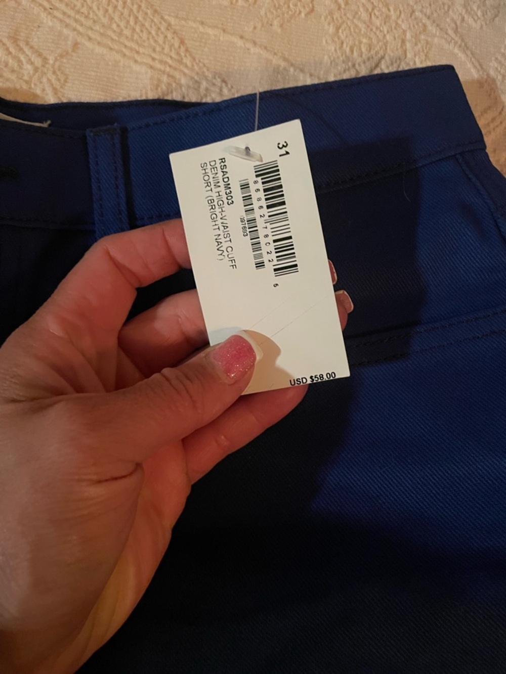 American Apparel High Waist Cuffed Shorts in Royal Blue - Picture 2 of 5
